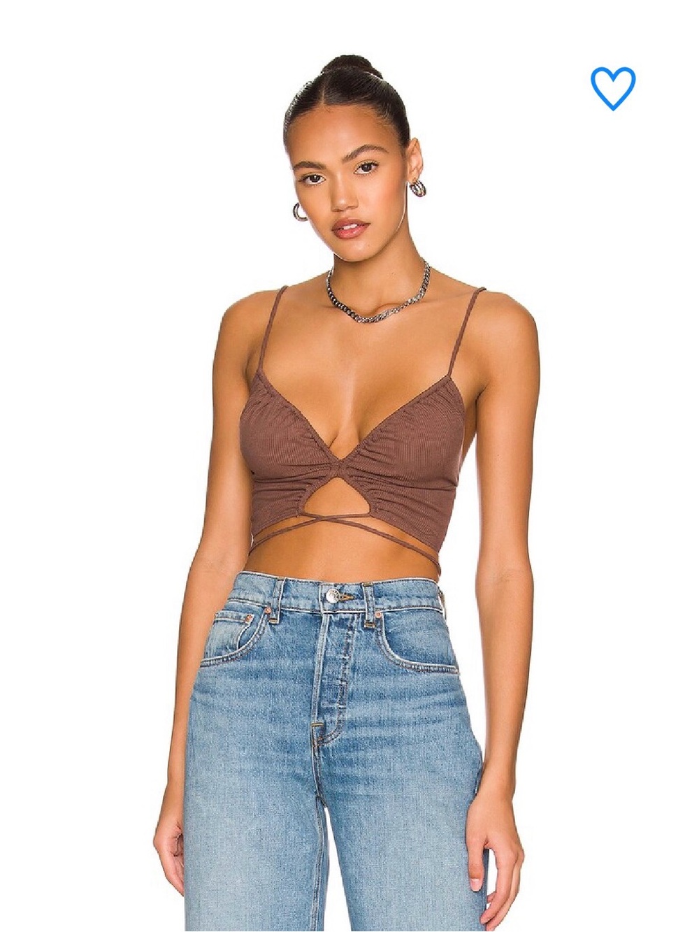 superdown dahlia ruched cami in brown Ribbed